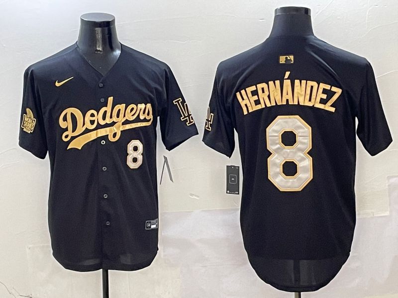Men Los Angeles Dodgers #8 Hernandez Black Gold Game Nike 2025 MLB Jersey style 6